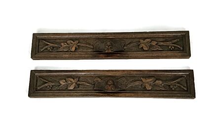 2 pieces Antique French Carved wood  Reclaimed Architectural Trims Pediments with handles 