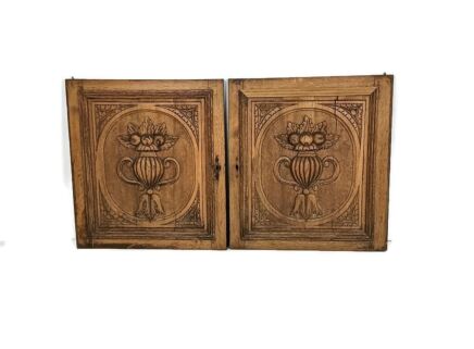 Pair Antique Hand Carved wood Door Panels fruit baskets Reclaimed Architectural Salvaged WOW