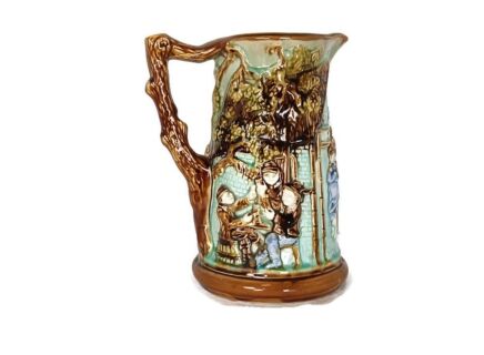 antique pottery faience Belgian Nimy Mouzin Marked jar pitcher polychrome