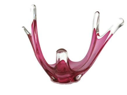 Bowl Dish Centerpiece Cranberry red Clear Art Glass vintage Murano Italy lovely