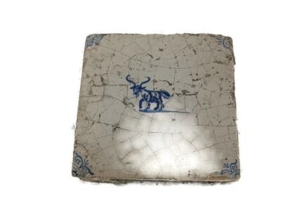 1800 Antique Delft Tile Dutch Decorative Candelabrum Goat Blue White HTF