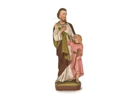 Statue Saint Joseph Protector of Homes Infant Jesus   neo gothic antique Polychrome statue