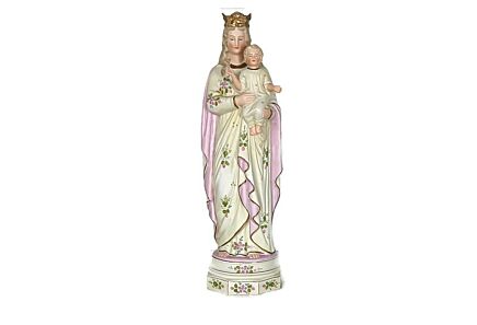 Antique Porcelain Bisque Statue Virgin Mary Our Lady Madonna with Infant yellow pastel