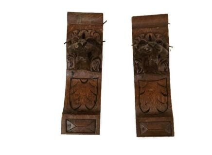 Large Antique couple Corbels Hand Carved Wood Architectural reclaimed Lion Heads Trims