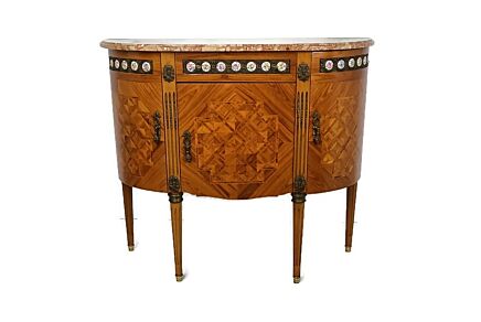 Cabinet Wood Marble top Inlay Marquetry Brass Trims medallions Commode cabinet vintage WOW