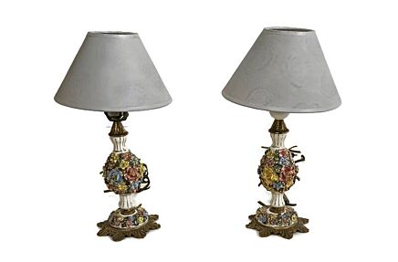 pair of vintage desk table nightstand lamps porcelain Italy 
