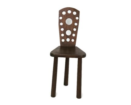 Vintage Brutalist Chair tripod carved wood modernist barn style