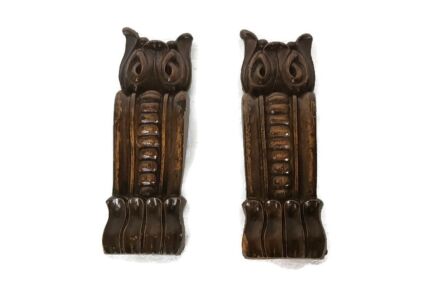 Pair Corbels  Carved Wood Pediment Antique Finial Architectural Finials French Brackets Owls