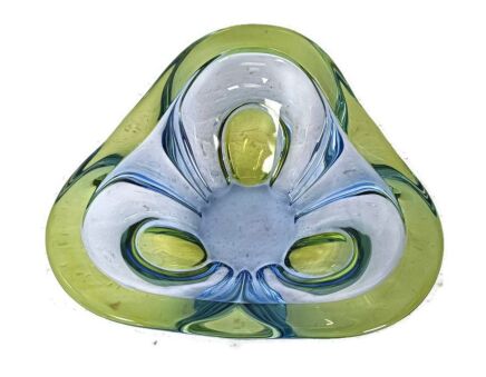 beautiful vintage art glass Murano  dish centerpiece bowl small blue green