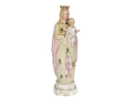 small French Antique Bisque Statue Virgin Mary Lady Madonna Infant Jesus  