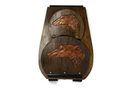 Art Deco Wood Magazine Newspaper Basket Rack Wall Mount Hanging Dogs Hound