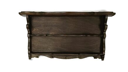 vintage Kitchen Spice Rack Herbs Spices Jars Carved Wood Shelve Wall hanging Barn 