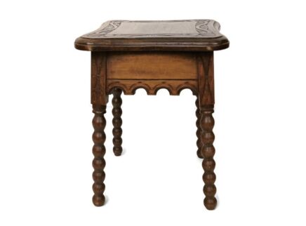 Side Occasional coffee tea table hand carved wood gorgeous etched pattern bobbin legs antique