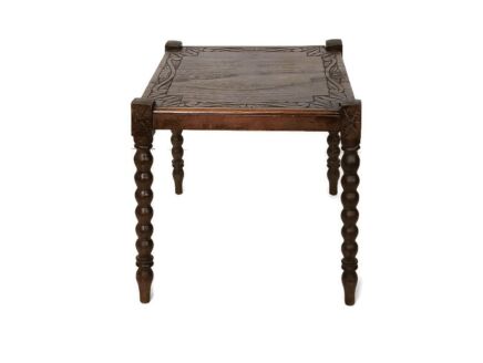 antique Side Occasional coffee tea table hand carved wood gorgeous etched pattern bobbin legs 