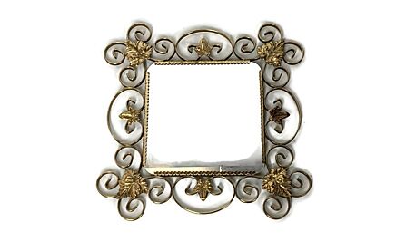 Retro Modernist   Brass Wall hallway Bathroom Mirror Mid Century   Leafs 