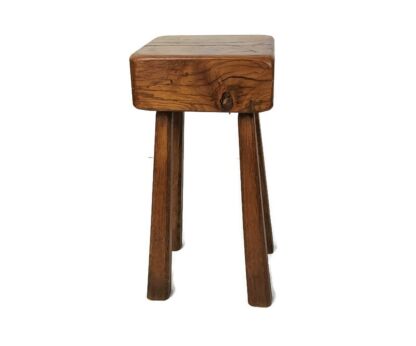 antique Hand Carved wood Milking Stool Pedestal Table Pedestal Barn Style huge top funky