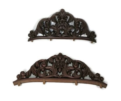 Pair hand carved ornate Antique Pediments Over Door Wood  reclaimed Architectural Gorgeous