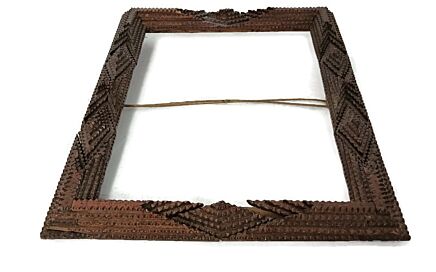 antique Tramp Art picture frame trench Art Folk Art Layered French Handmade Rare
