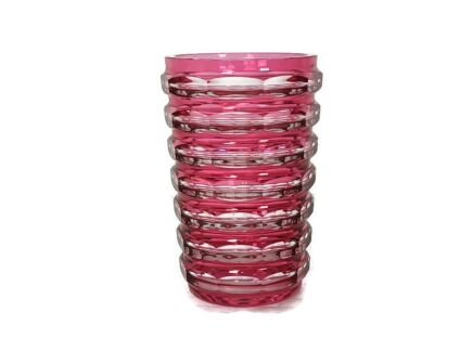 Val St Lambert Marked small etched glass crystalcut to  clear red vase  cranberry Belgium vintage