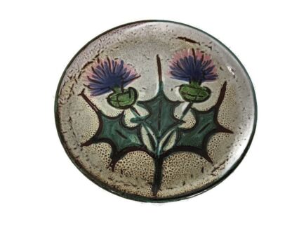 Cheese Plate  Ceramic  Vallauris  Vintage pottery. Hand-decorate Thistles French 