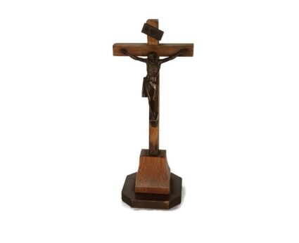 small mini carved wooden crucifix brass Corpus lovely vintage