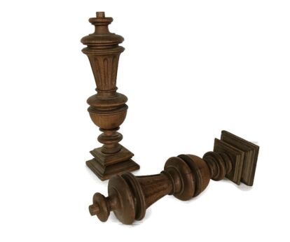 set of 2 Reclaimed Carved Wood antique Spindles Balusters Trim Posts Pillar architectural 