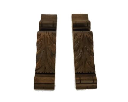two small ornate antique hand carved wooden corbels brackets trims reclaimed architectural