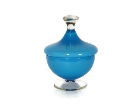 Vintage Goblet Apothecary Candy Jar Lidded Art Glass Baby Blue  Bonbonniere Italy decorative