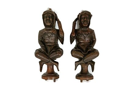 Pair Corbels Hand Carved Wood Panels Architectural reclaimed Figurines Soldiers Antique Impressive