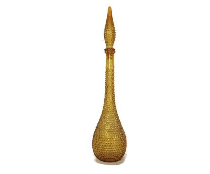 Vintage Art Bubbled Glass Amber Brown Empoli Bottle Italian Decorative Pop Art  retro 