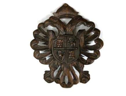 hand Carved Wood Gothic Shield Wall Decor towers Lions HTF vintage