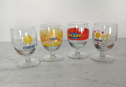 collection of 4 different French Ricard Glasses Pastis Apero France HTF Collector vintage