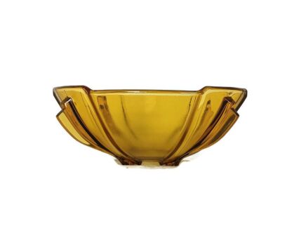 Gorgeous Art Deco Antique Amber Brown Bohemian art glass   Serving Dish Bowl