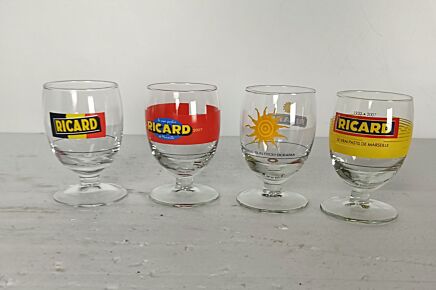 collection of 4 different vintage French Ricard Glasses Pastis Apero France  Collector HTF
