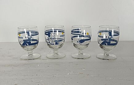collection of 4   French Ricard Glasses Pastis Apero France  special edition 2009 Collector HTF
