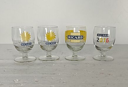 set of 4 different vintage French Ricard Glasses Pastis Apero France  collector