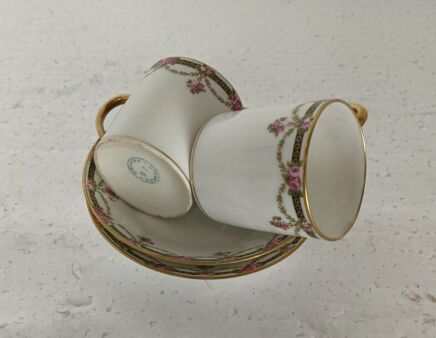 set of two mini cups and saucers antique  J.G.  Limoges France Belle epoque 4 pieces