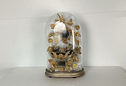 oval Antique 1800s Victorian French Bridal Wedding Dome Gold Ormulu Gilt leafs France