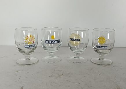 different vintage French Ricard Glasses Pastis Apero  collector set of 4 France