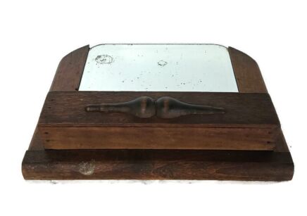 antique small wall hanging comb shaving cabinet wood beveled glass 