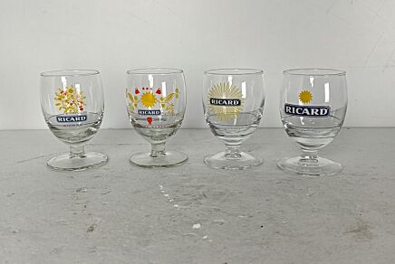 vintage French Ricard Glasses Pastis Apero  collector set of 4 different France