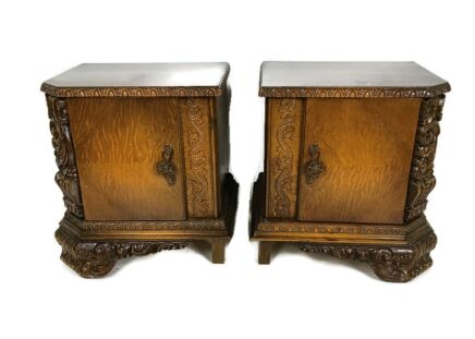 Antique Art Deco Nightstands End tables Dressers 20s 30s Vanity Cabinets  wood Pair