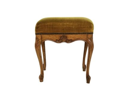 Vintage Footstool Ottoman Wooden Legs  Green fabric hobnails Louis XV/Louis XVI style