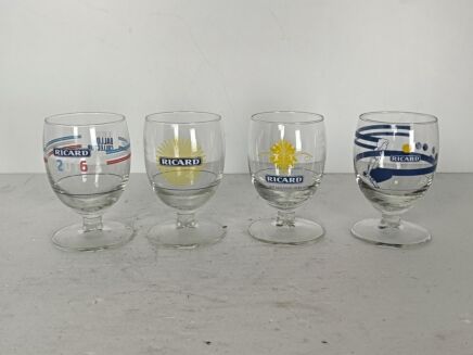 set of 4 different vintage French France Ricard Glasses Pastis Apero 
