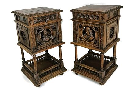 antique hand carved wood Breton France nightstands end tables Bedroom Cabinets WOW