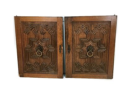 antique cabinet doors pair ornate carved wood lion heads rings reclaimed architectural