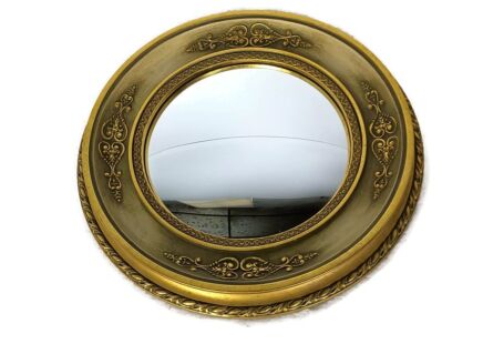 vintage gold gilded round wall hanging mirror Belgium Deknudt convex glass