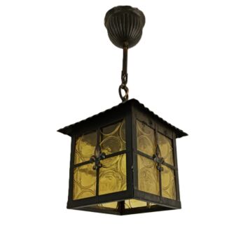 Hall Lamp Chandelier amber  Glass Wrought iron Vintage Hanging Light 1 light fixture 