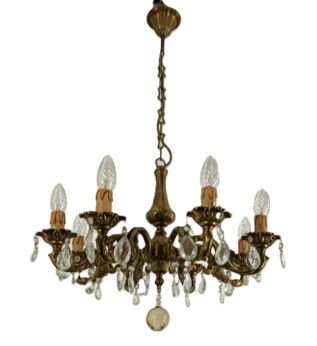 vintage chandelier fixture 8 arm small brass crystal prisms