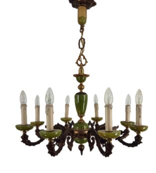 Chandelier 8 Arms Lights Hollywood Regency Brass Faux Marble Resi  Vintage